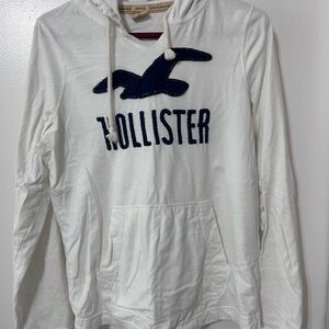 Hollister White Hoodie with Navy Logo